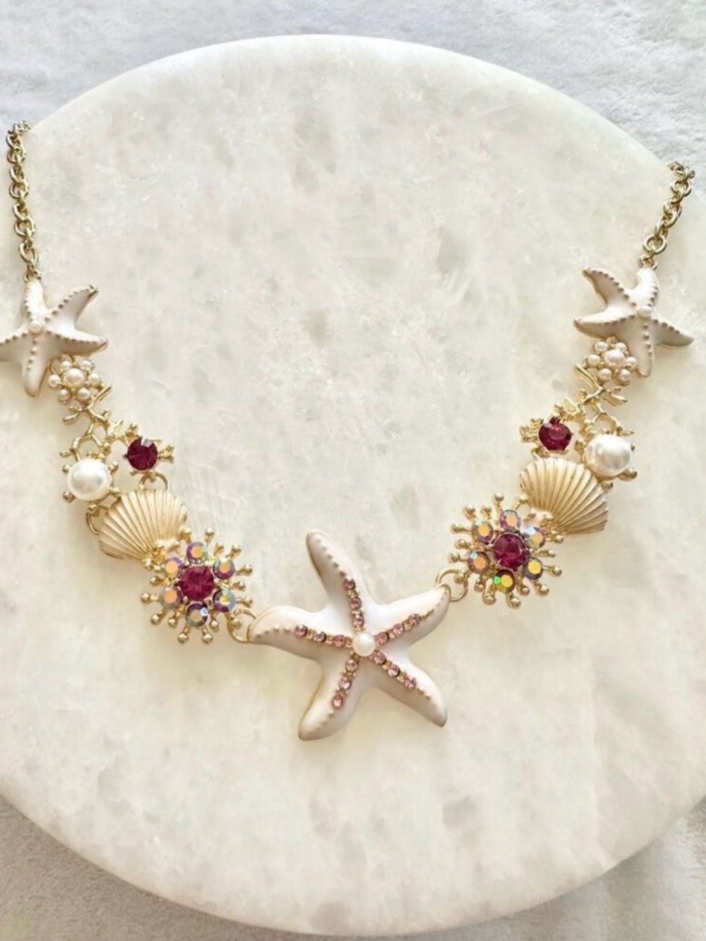 Seaside Starfish Statement Necklace - Gold & Pink